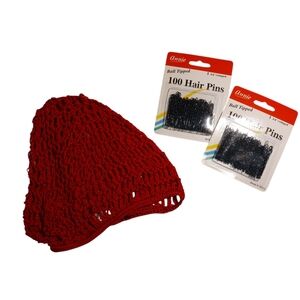 Red Crochet Hair Net Snood And 200 Hairpins New